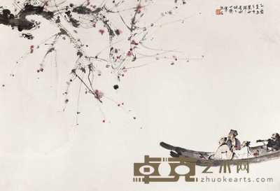 傅抱石 1945年作 载酒赏梅图 横幅 46×67cm
